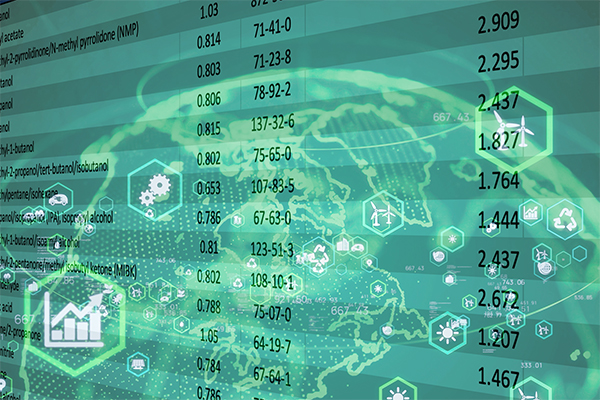 Webinar graphic showing excel spreadsheet overlayed with sustainability icons